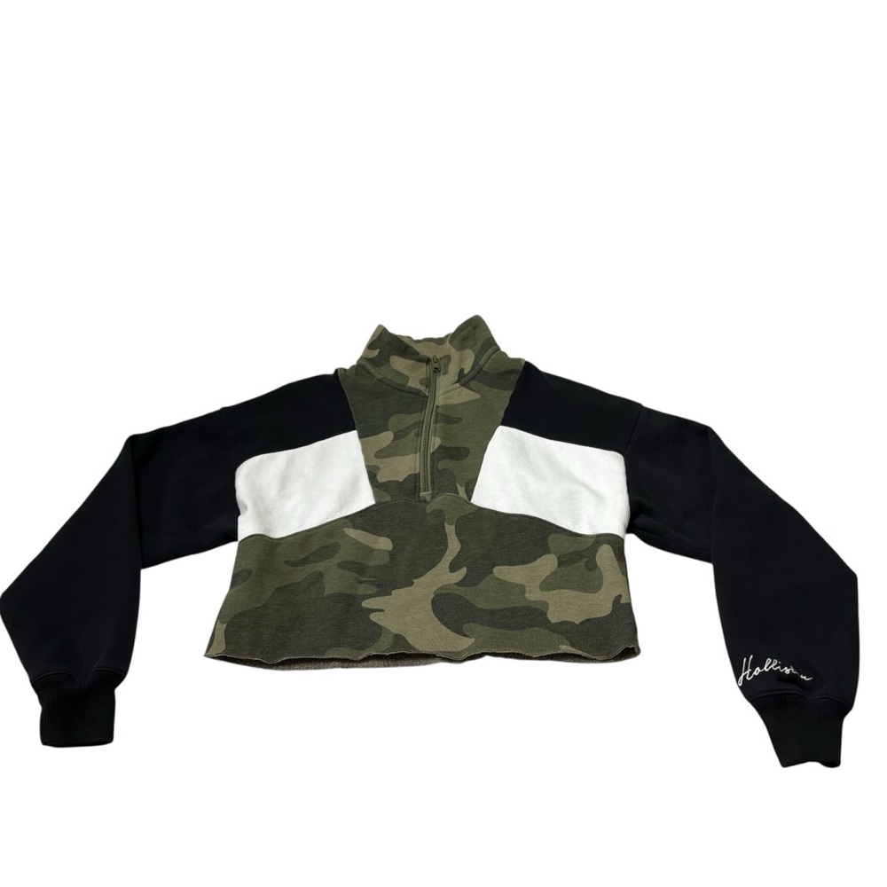 Hollister Camouflage Cropped 1/4 Zip  Long Sleeve Sweatshirt Womens XS.